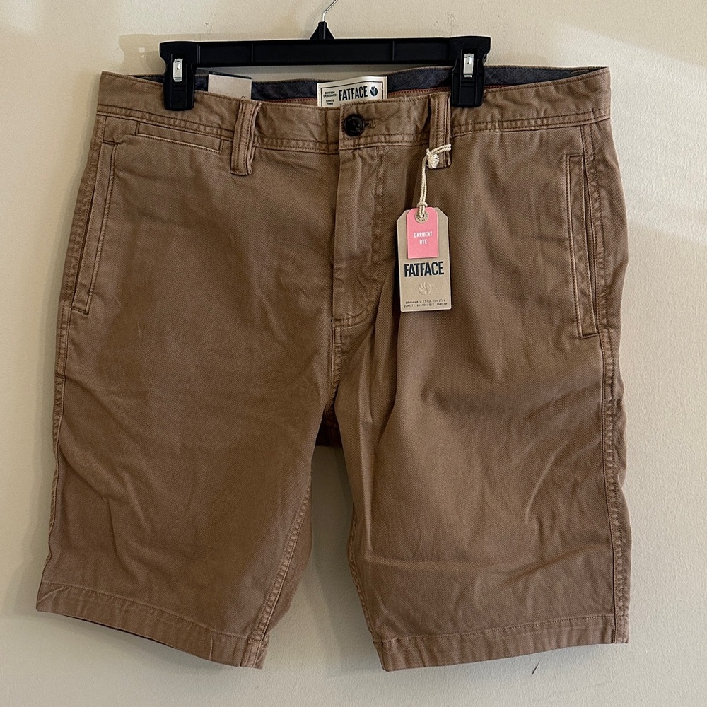 Fat Face STOW Brown Flat-Front Cotton Chino Shorts